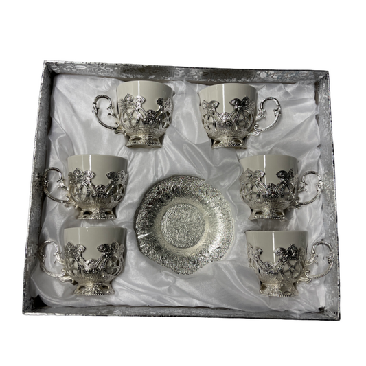 Kaffeetassen mit Edelstahl Unterteller Silber 12-Teilig
